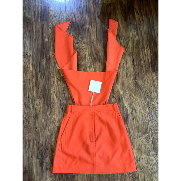 Revolve TIBI Linen Blend Mini Skirt w Optional Waist Tie Size 0 Poppy Color NWT - Picture 2 of 8